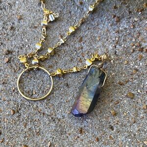Luna Norte mystic quartz pendant Iridescent Stone Gold Necklace